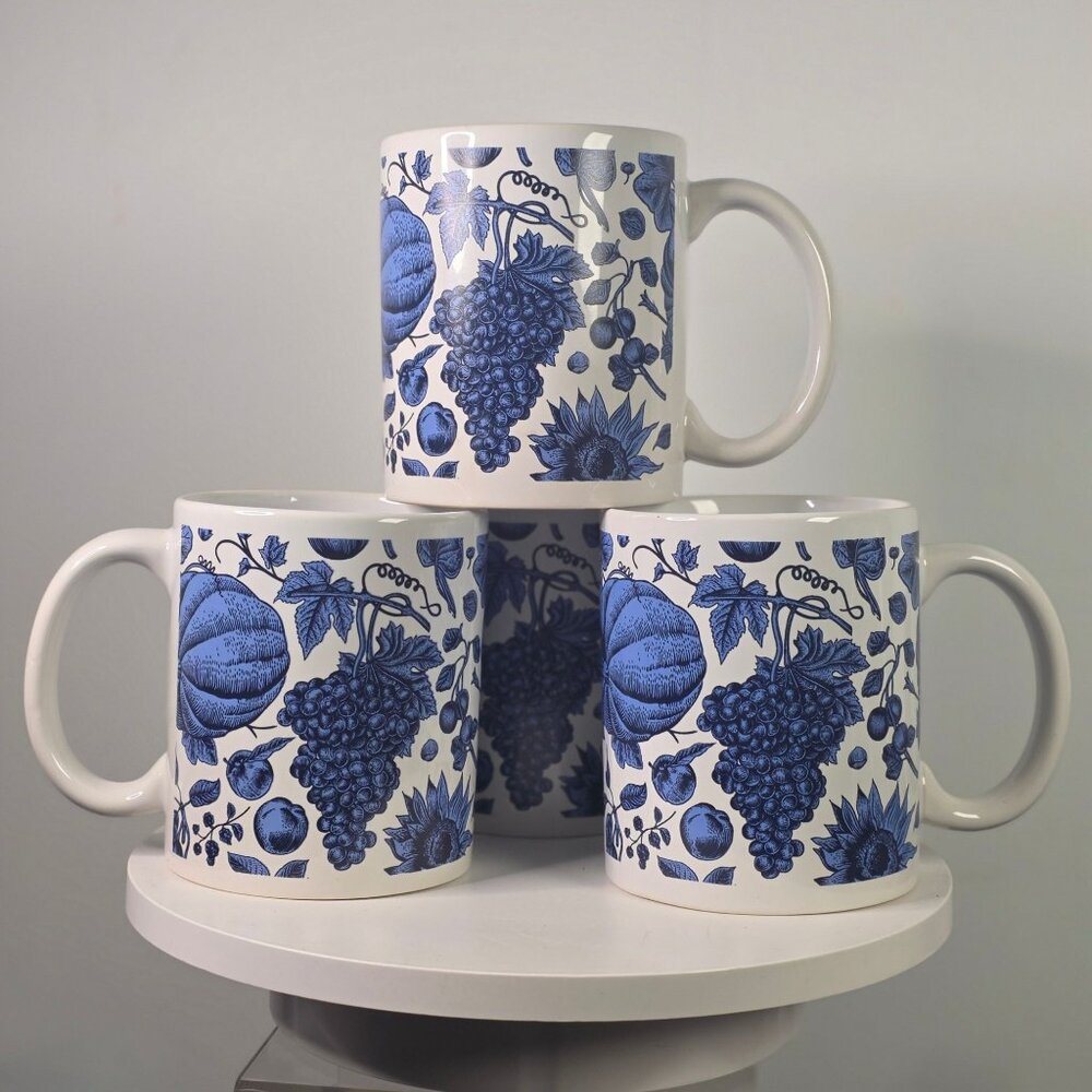 Set 4 Royal Norfolk Blueberry Stoneware Mugs Coffee Tea Farmhouse New